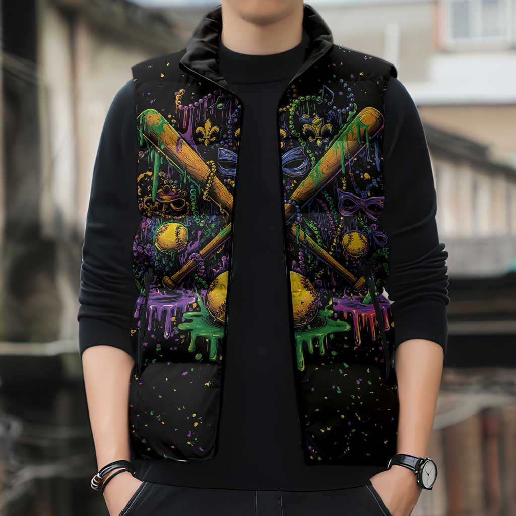Mardi Gras Dripping Sleeveless Puffer Jacket Baseball Ice Cream Drip - Wonder Print Shop