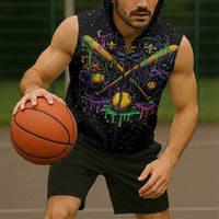Mardi Gras Dripping Sleeveless Zip Hoodie Baseball Ice Cream Drip - Wonder Print Shop