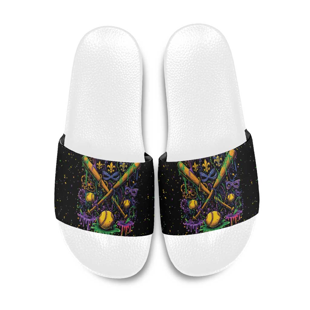 Mardi Gras Dripping Slide Sandals Baseball Ice Cream Drip - Wonder Print Shop