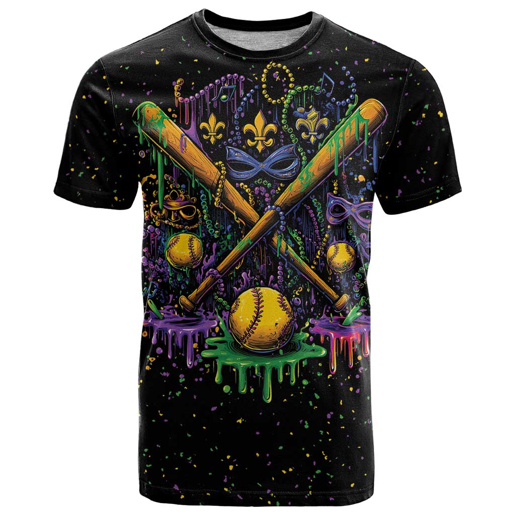 Mardi Gras Dripping T Shirt Baseball Ice Cream Drip - Wonder Print Shop
