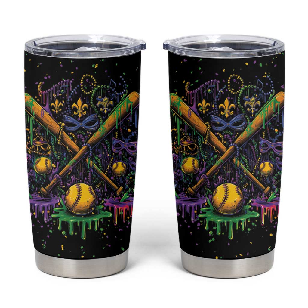 Mardi Gras Dripping Tumbler Cup Baseball Ice Cream Drip - Wonder Print Shop