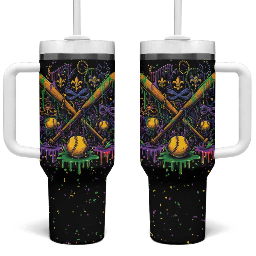 Mardi Gras Dripping Tumbler With Handle Baseball Ice Cream Drip - Wonder Print Shop