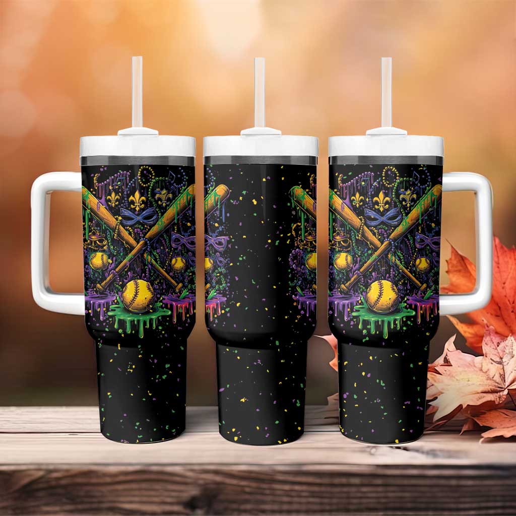 Mardi Gras Dripping Tumbler With Handle Baseball Ice Cream Drip - Wonder Print Shop