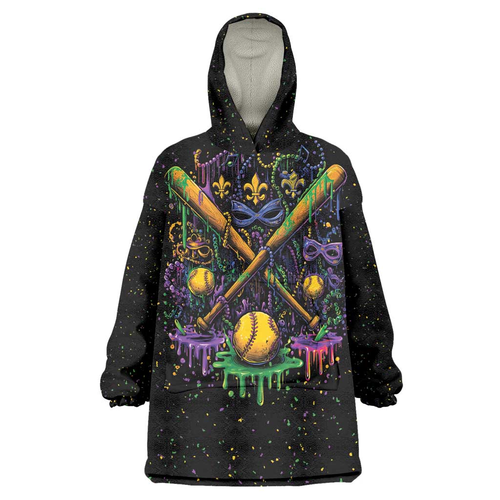 Mardi Gras Dripping Wearable Blanket Hoodie Baseball Ice Cream Drip - Wonder Print Shop