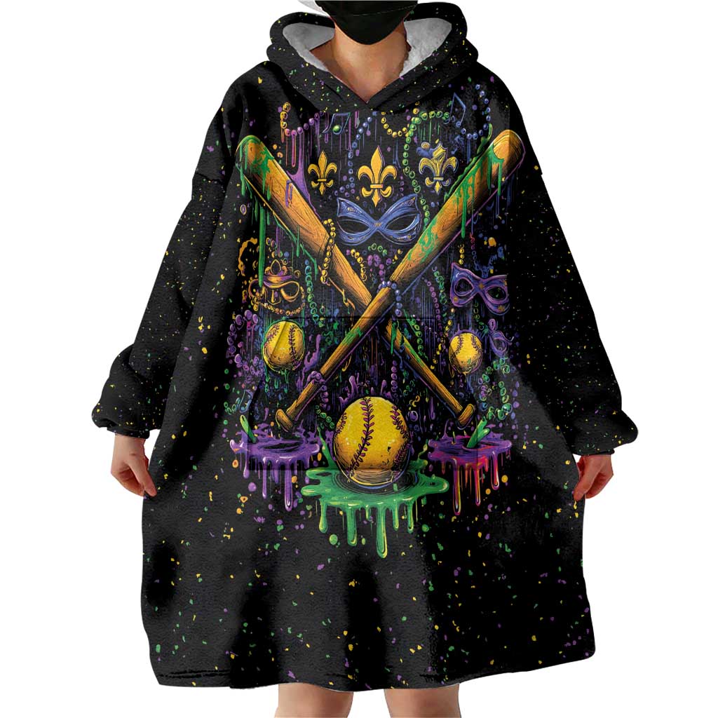 Mardi Gras Dripping Wearable Blanket Hoodie Baseball Ice Cream Drip - Wonder Print Shop