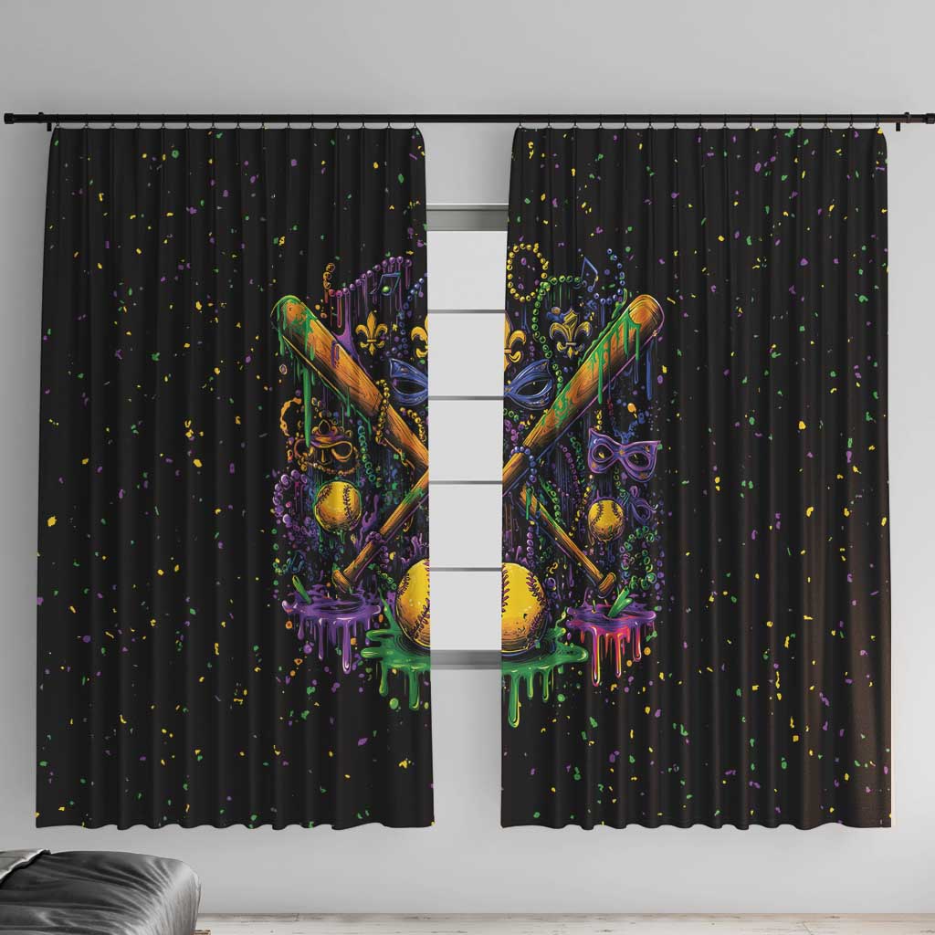 Mardi Gras Dripping Window Curtain Baseball Ice Cream Drip - Wonder Print Shop