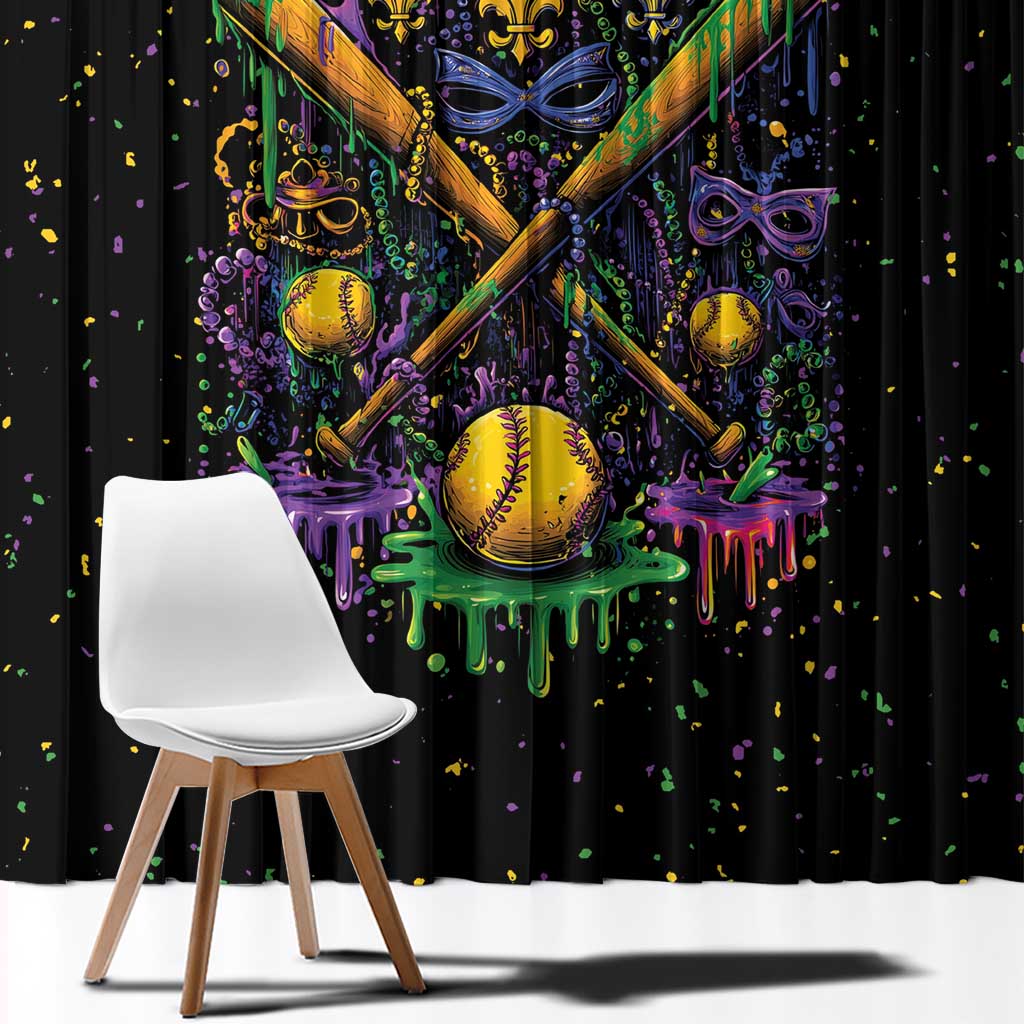 Mardi Gras Dripping Window Curtain Baseball Ice Cream Drip - Wonder Print Shop