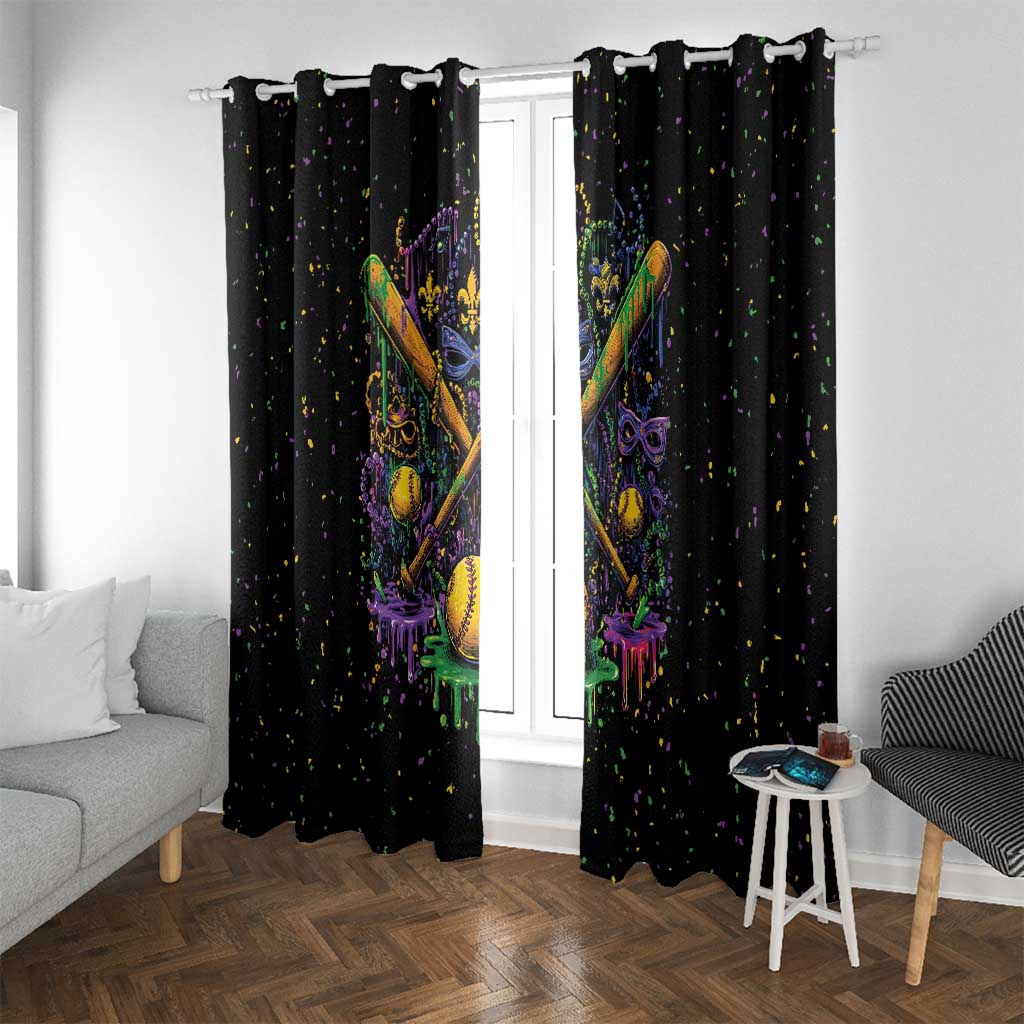 Mardi Gras Dripping Window Curtain Baseball Ice Cream Drip - Wonder Print Shop