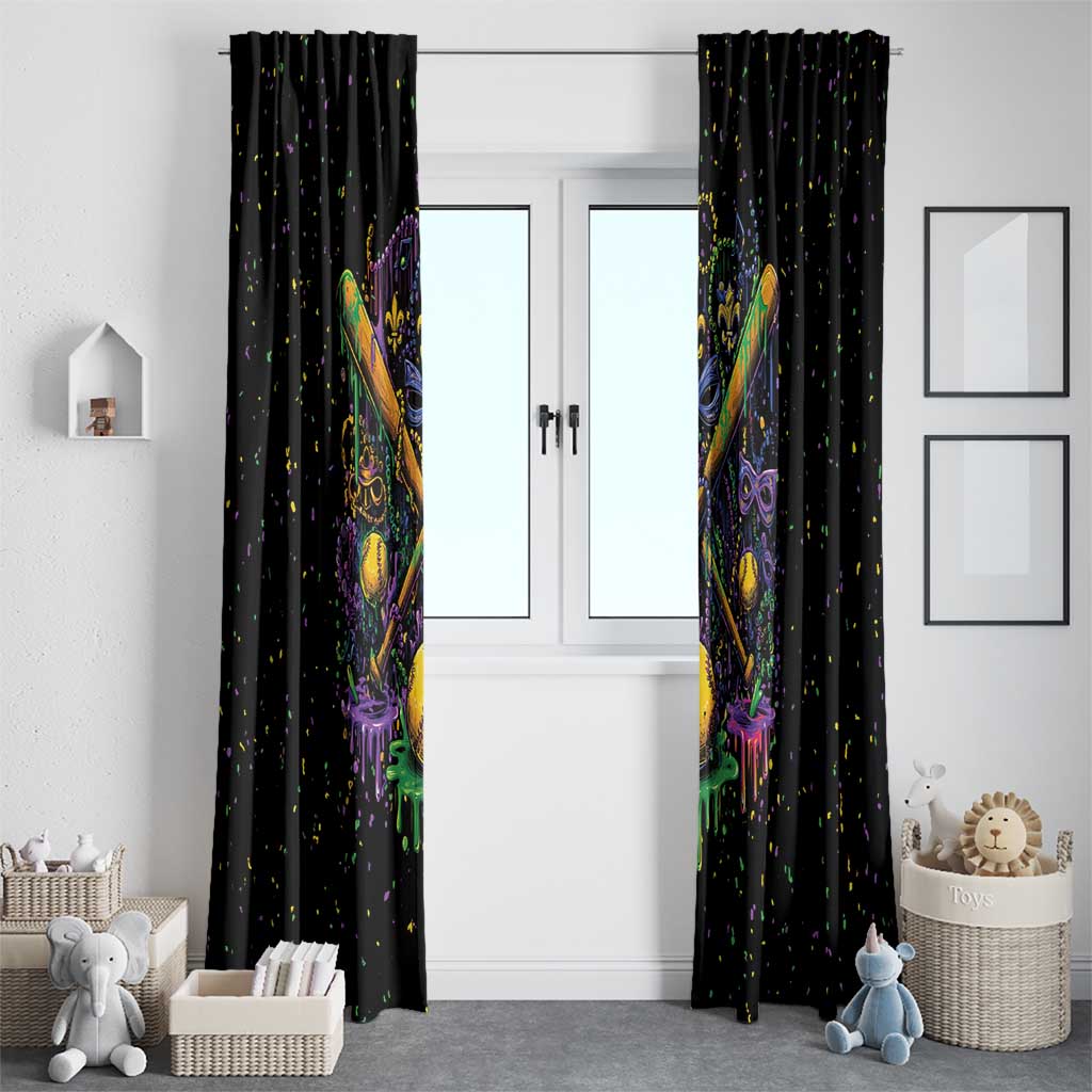 Mardi Gras Dripping Window Curtain Baseball Ice Cream Drip - Wonder Print Shop