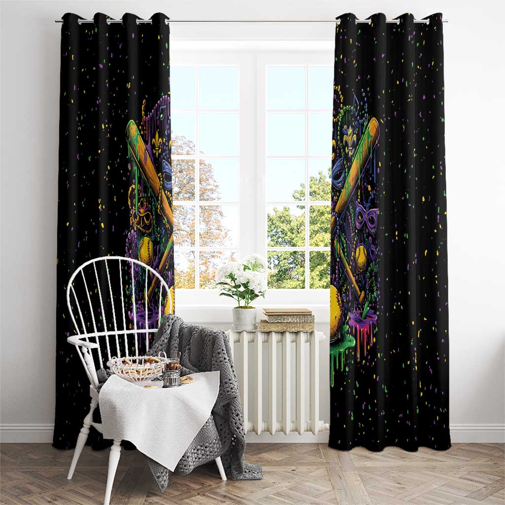 Mardi Gras Dripping Window Curtain Baseball Ice Cream Drip - Wonder Print Shop
