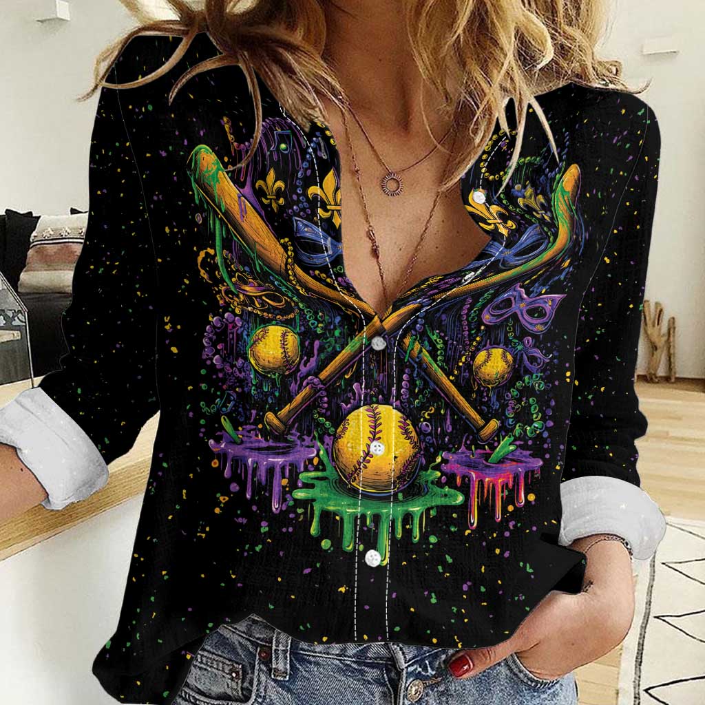 Mardi Gras Dripping Women Casual Shirt Baseball Ice Cream Drip - Wonder Print Shop