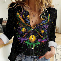 Mardi Gras Dripping Women Casual Shirt Baseball Ice Cream Drip - Wonder Print Shop