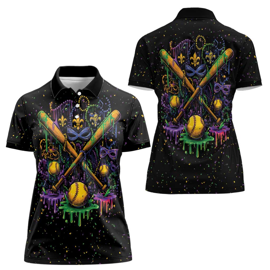 Mardi Gras Dripping Women Polo Shirt Baseball Ice Cream Drip - Wonder Print Shop