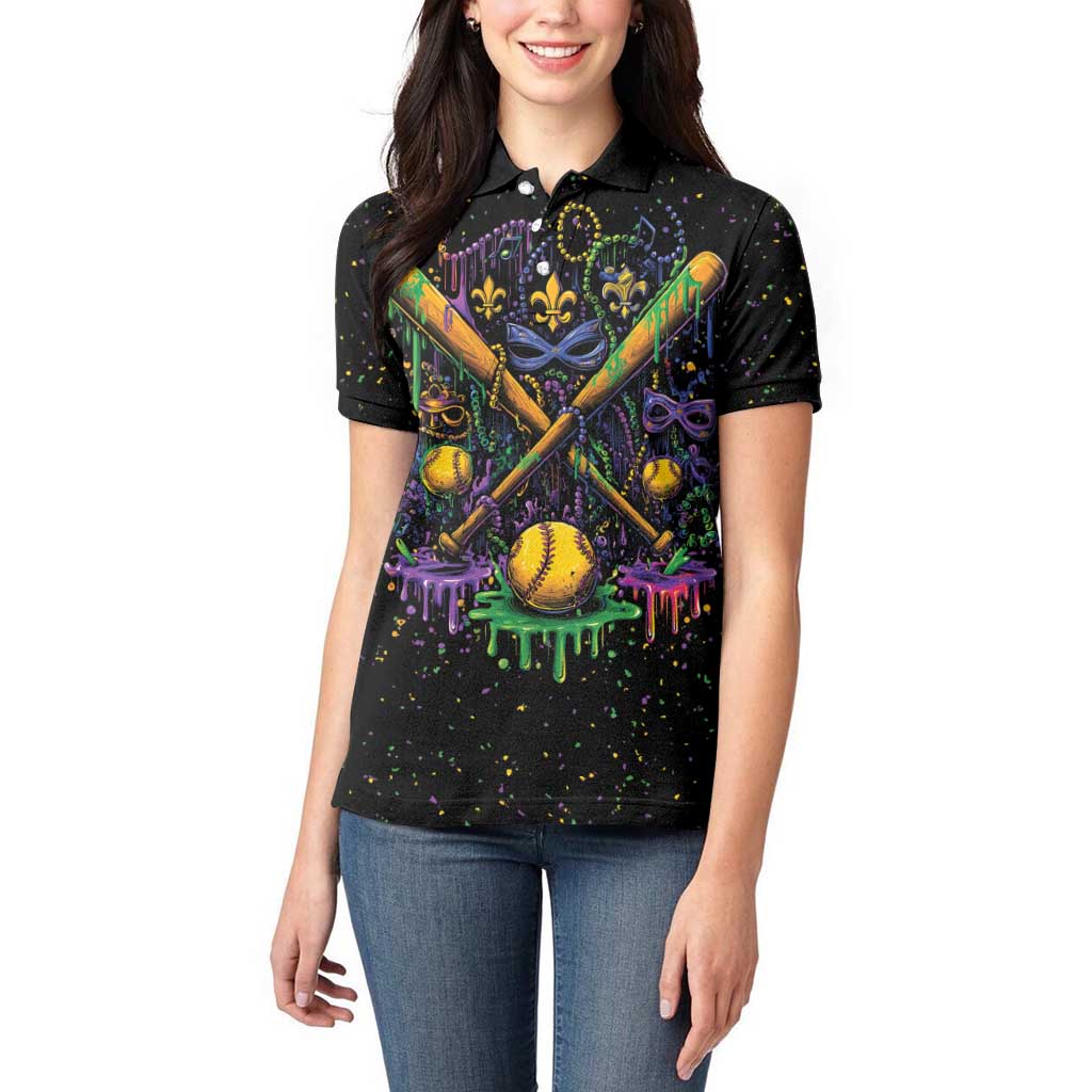 Mardi Gras Dripping Women Polo Shirt Baseball Ice Cream Drip - Wonder Print Shop