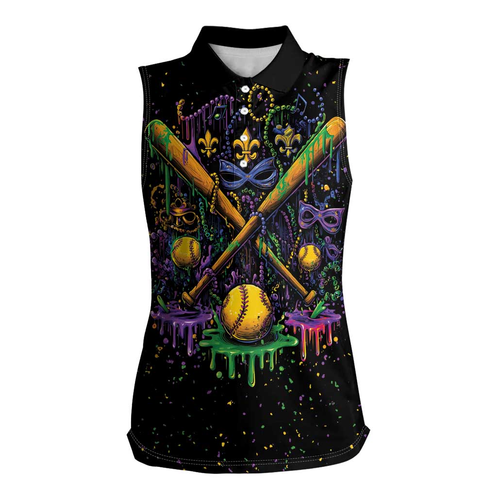 Mardi Gras Dripping Women Sleeveless Polo Shirt Baseball Ice Cream Drip - Wonder Print Shop