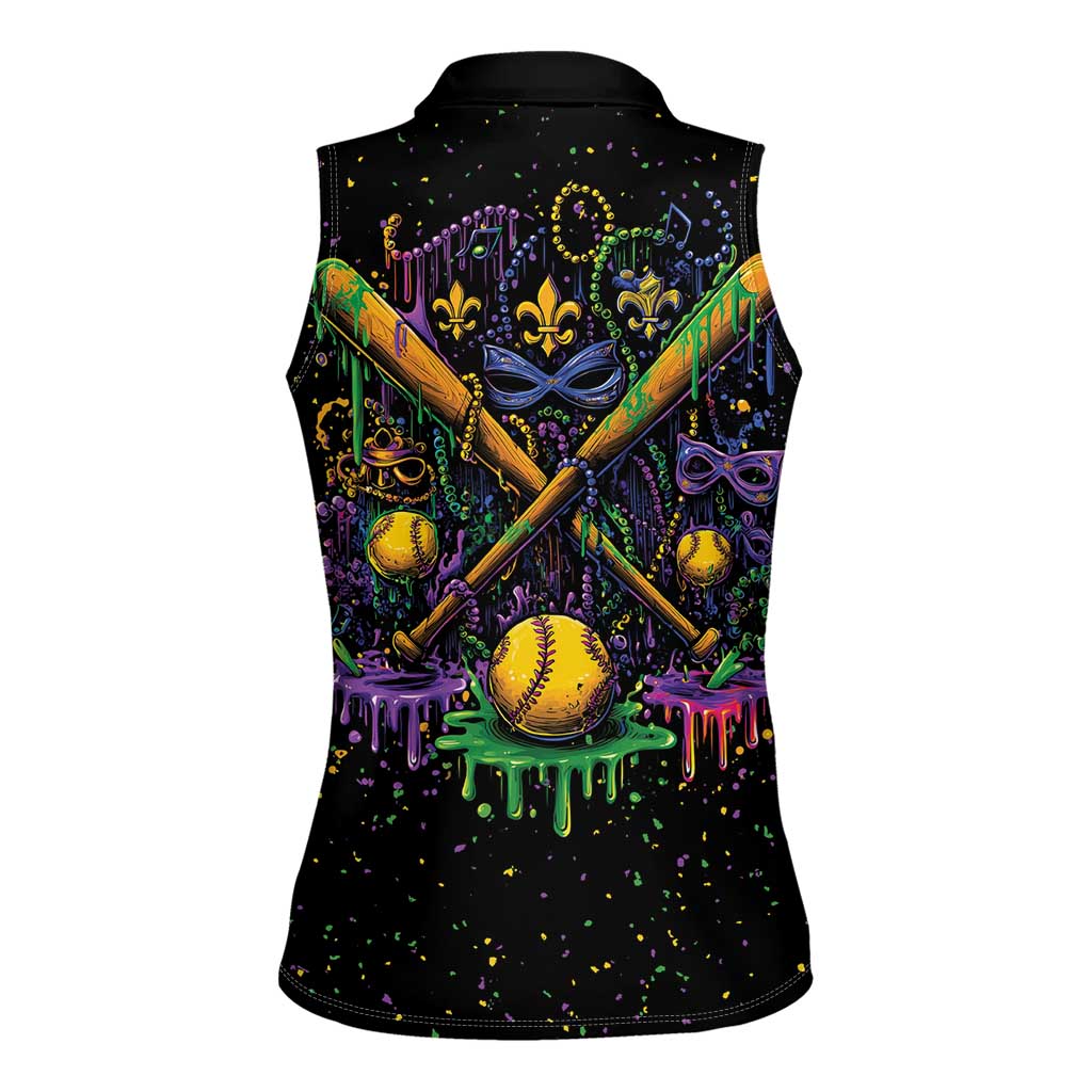 Mardi Gras Dripping Women Sleeveless Polo Shirt Baseball Ice Cream Drip - Wonder Print Shop