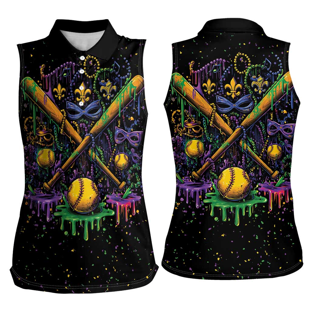Mardi Gras Dripping Women Sleeveless Polo Shirt Baseball Ice Cream Drip - Wonder Print Shop