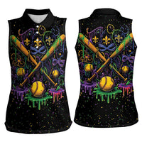Mardi Gras Dripping Women Sleeveless Polo Shirt Baseball Ice Cream Drip - Wonder Print Shop