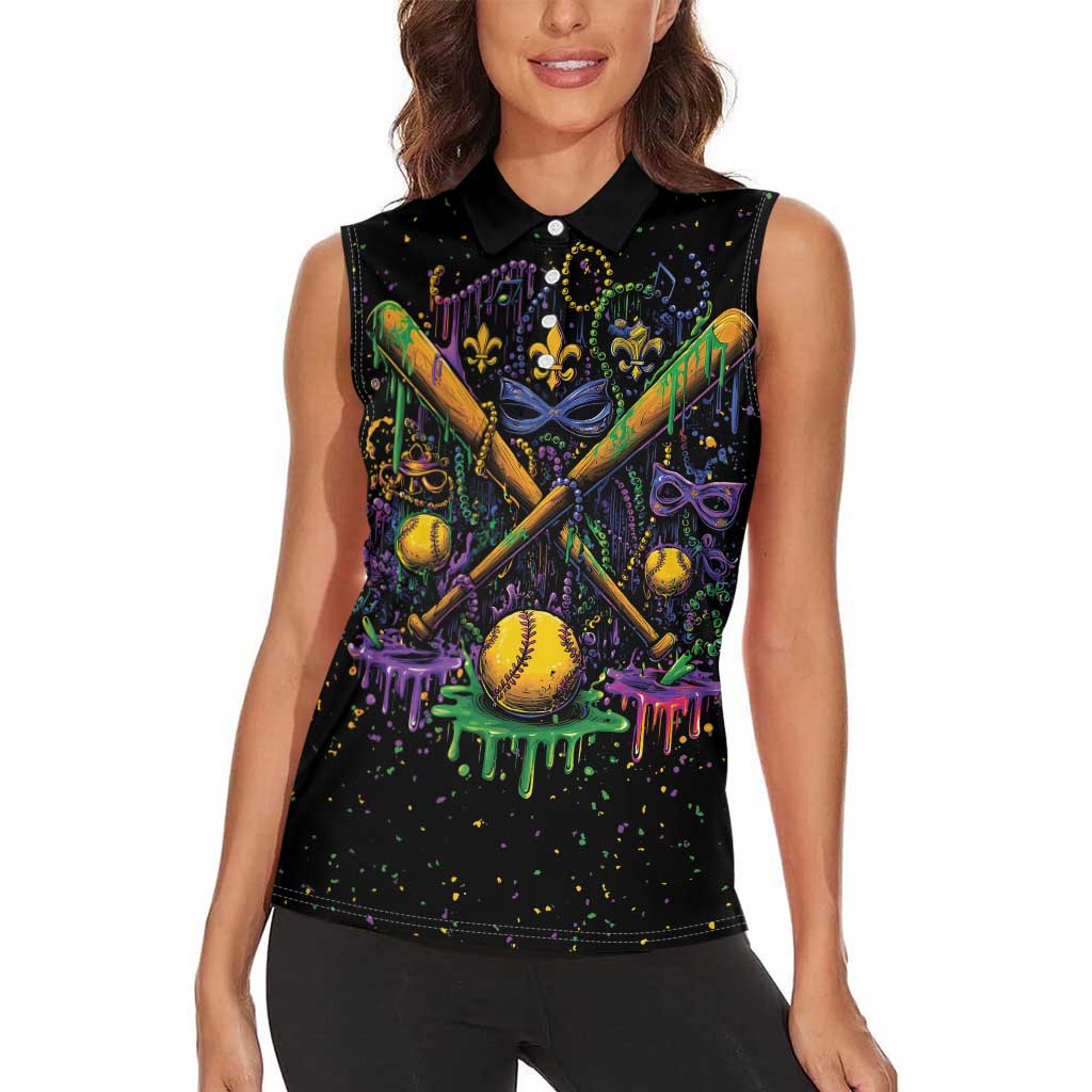 Mardi Gras Dripping Women Sleeveless Polo Shirt Baseball Ice Cream Drip - Wonder Print Shop