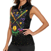 Mardi Gras Dripping Women Sleeveless Polo Shirt Baseball Ice Cream Drip - Wonder Print Shop