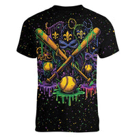 Mardi Gras Dripping Women V-Neck T-Shirt Baseball Ice Cream Drip - Wonder Print Shop