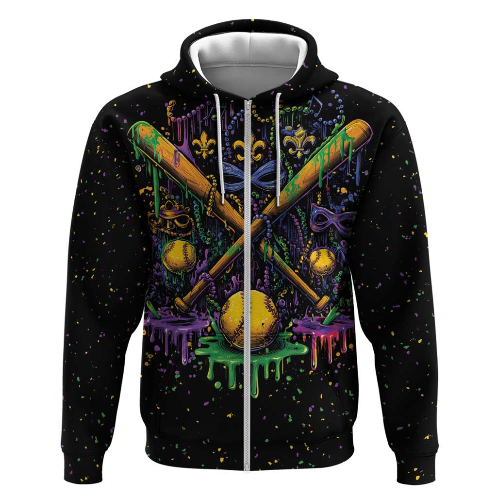Mardi Gras Dripping Zip Hoodie Baseball Ice Cream Drip - Wonder Print Shop