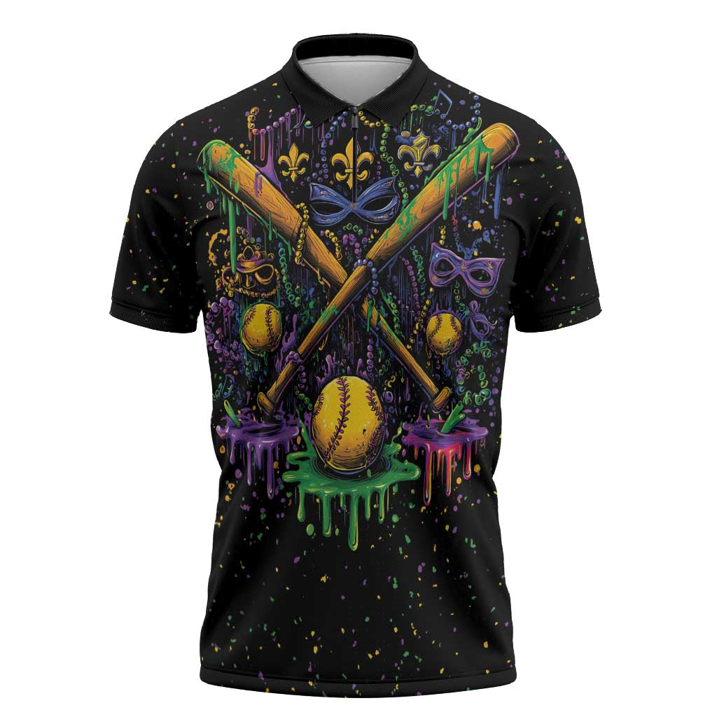 Mardi Gras Dripping Zipper Polo Shirt Baseball Ice Cream Drip - Wonder Print Shop