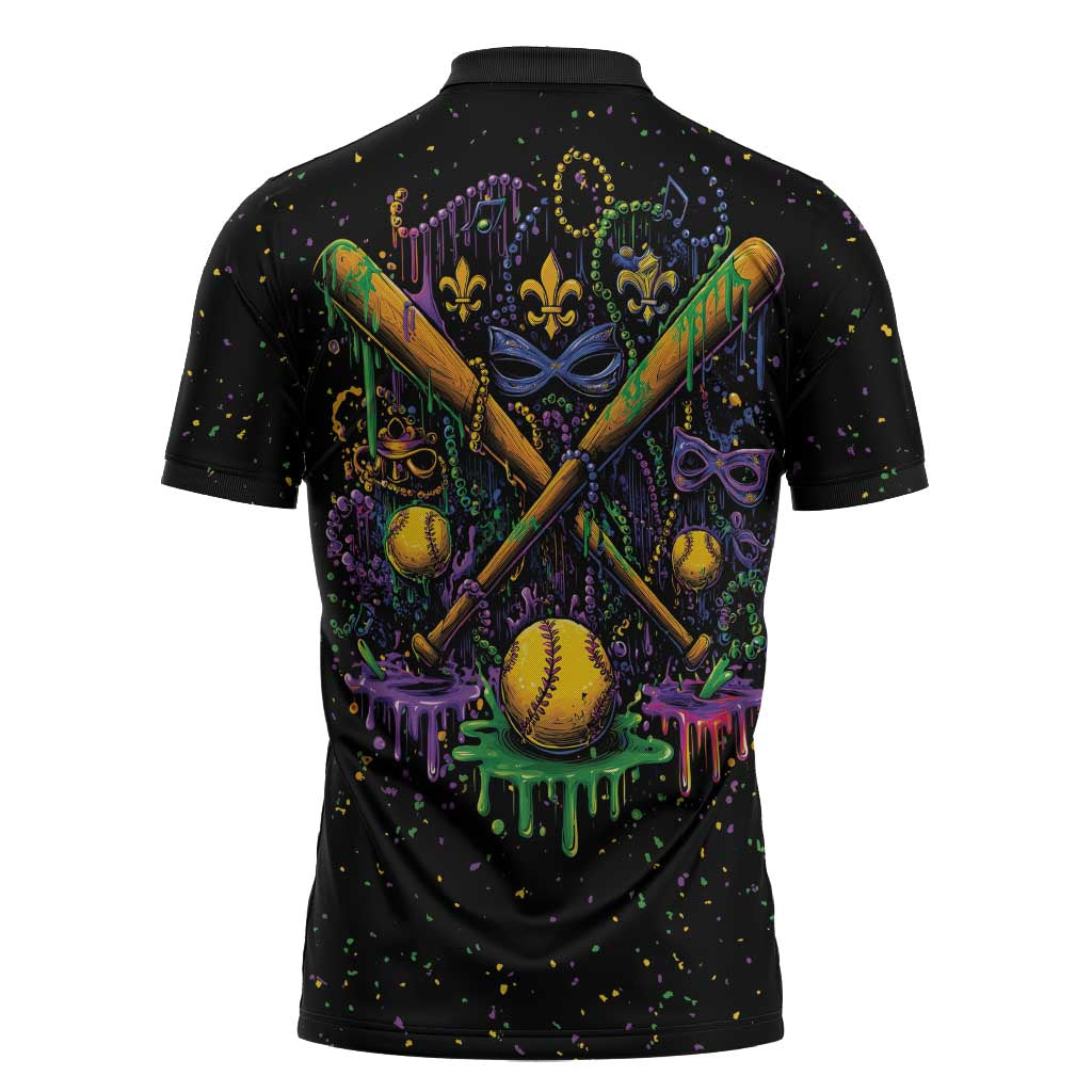 Mardi Gras Dripping Zipper Polo Shirt Baseball Ice Cream Drip - Wonder Print Shop