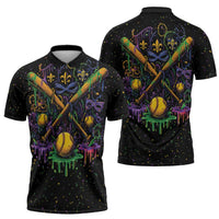Mardi Gras Dripping Zipper Polo Shirt Baseball Ice Cream Drip - Wonder Print Shop