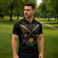 Mardi Gras Dripping Zipper Polo Shirt Baseball Ice Cream Drip - Wonder Print Shop