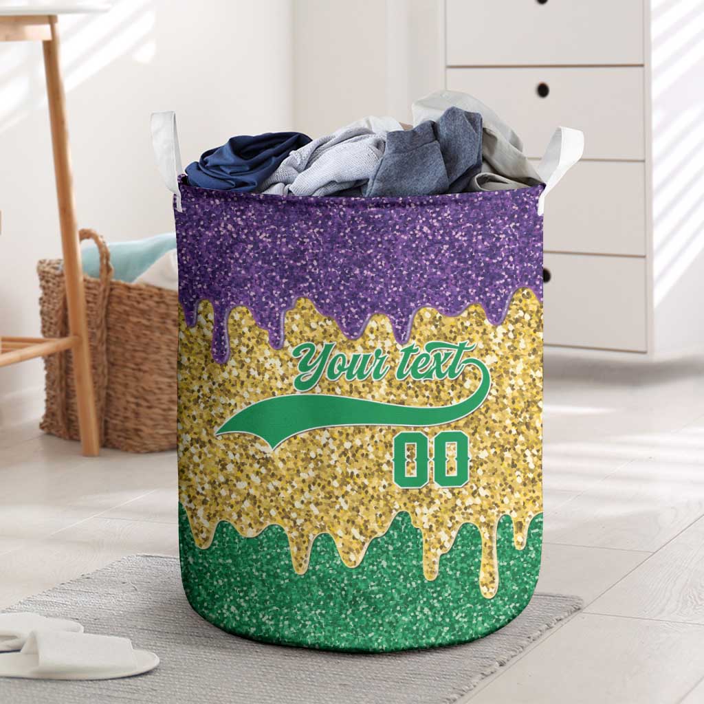 Custom Mardi Gras Dripping Laundry Basket Baseball Sparkling Drip Motif - Wonder Print Shop