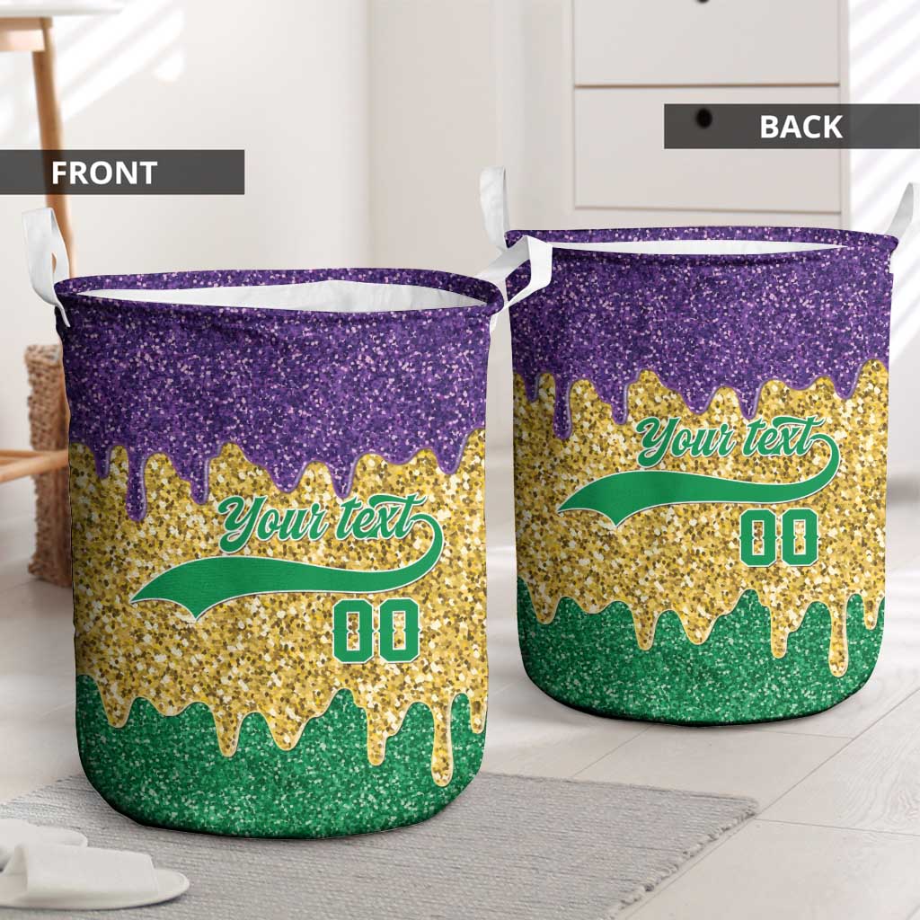 Custom Mardi Gras Dripping Laundry Basket Baseball Sparkling Drip Motif - Wonder Print Shop