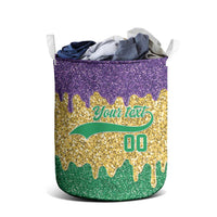 Custom Mardi Gras Dripping Laundry Basket Baseball Sparkling Drip Motif - Wonder Print Shop