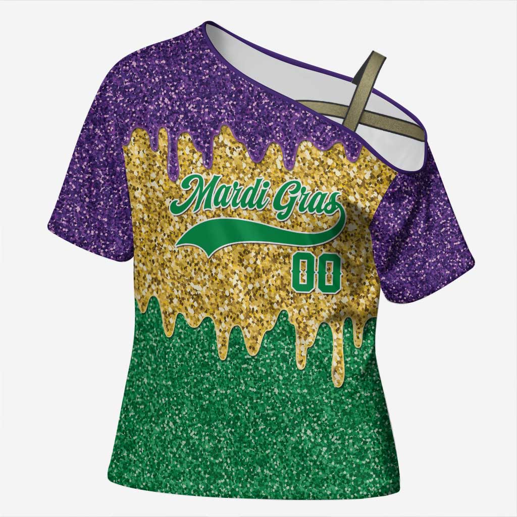 Custom Mardi Gras Dripping Cross Shoulder Shirt Baseball Sparkling Drip Motif - Wonder Print Shop