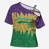 Custom Mardi Gras Dripping Cross Shoulder Shirt Baseball Sparkling Drip Motif - Wonder Print Shop