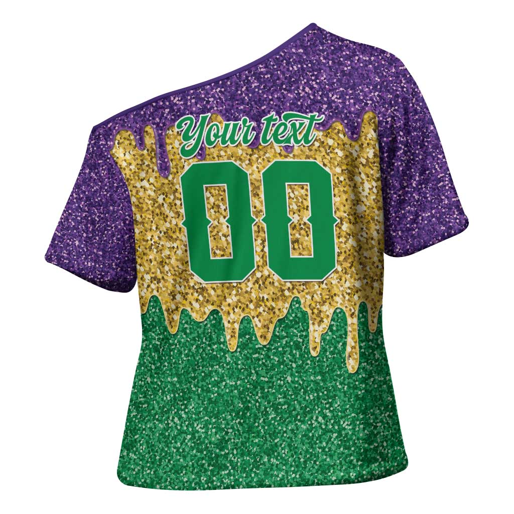 Custom Mardi Gras Dripping Cross Shoulder Shirt Baseball Sparkling Drip Motif - Wonder Print Shop