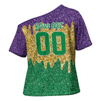 Custom Mardi Gras Dripping Cross Shoulder Shirt Baseball Sparkling Drip Motif - Wonder Print Shop
