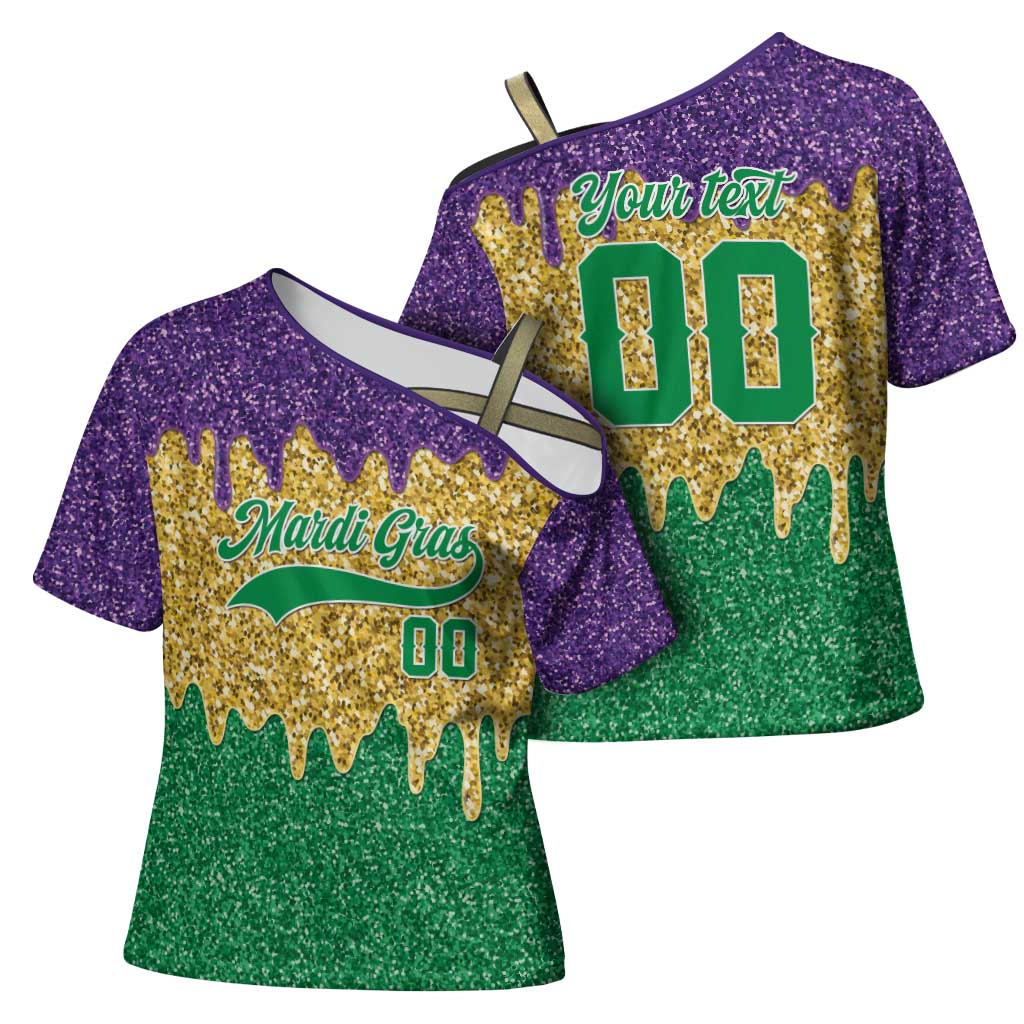 Custom Mardi Gras Dripping Cross Shoulder Shirt Baseball Sparkling Drip Motif - Wonder Print Shop