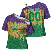 Custom Mardi Gras Dripping Cross Shoulder Shirt Baseball Sparkling Drip Motif - Wonder Print Shop