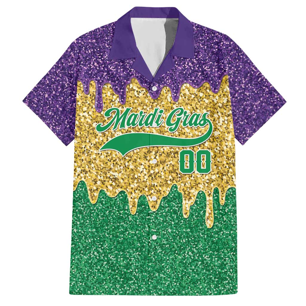Custom Mardi Gras Dripping Hawaiian Shirt Baseball Sparkling Drip Motif - Wonder Print Shop