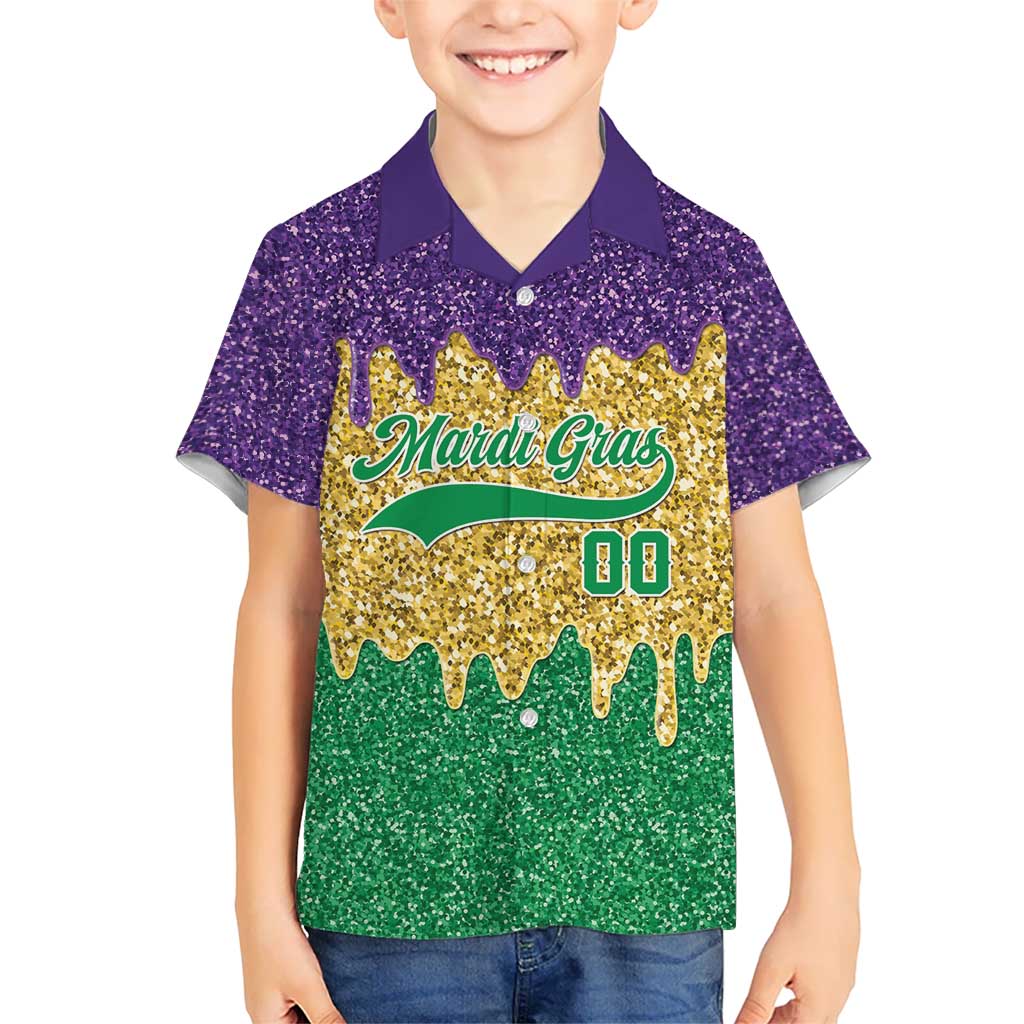Custom Mardi Gras Dripping Hawaiian Shirt Baseball Sparkling Drip Motif - Wonder Print Shop