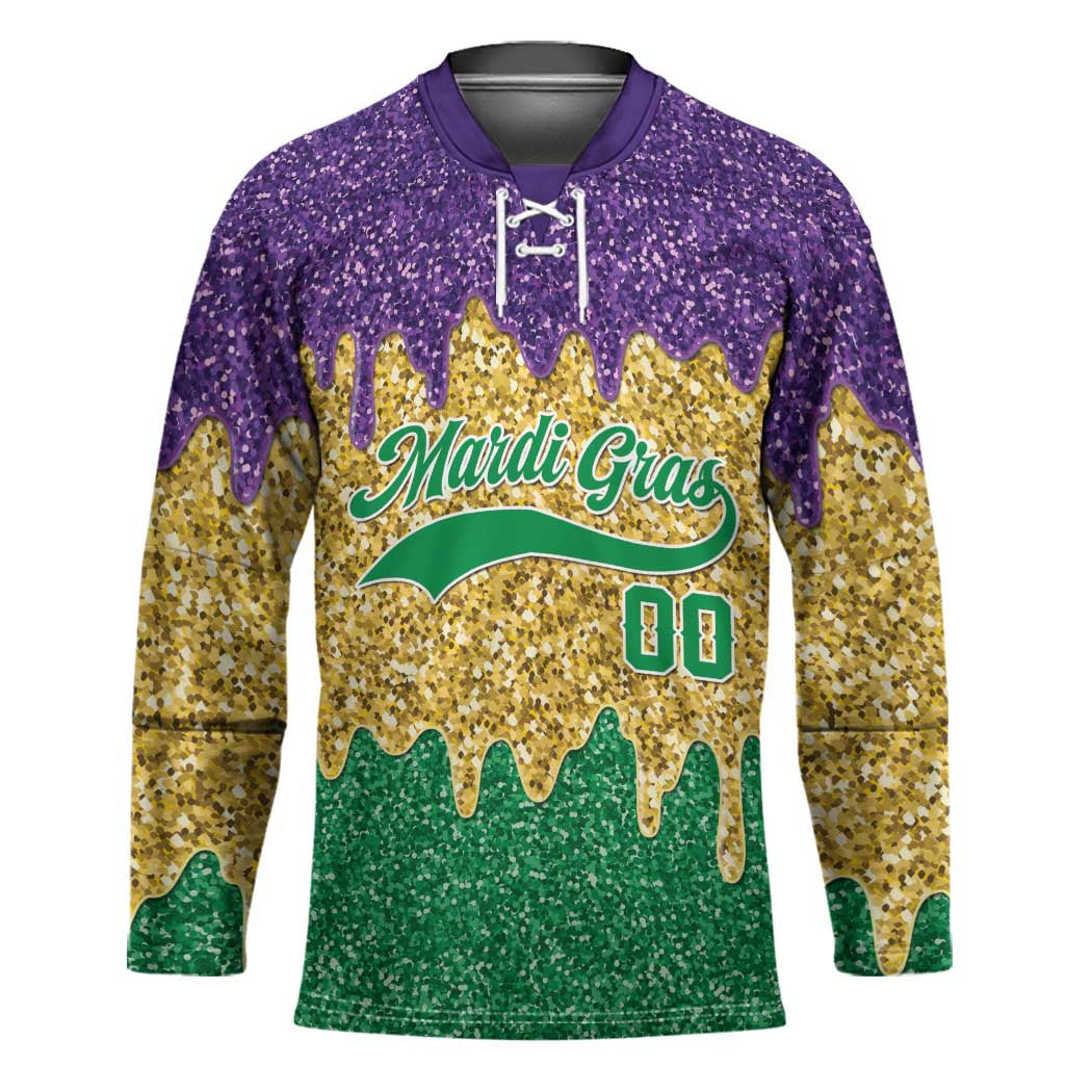 Custom Mardi Gras Dripping Hockey Jersey Baseball Sparkling Drip Motif - Wonder Print Shop