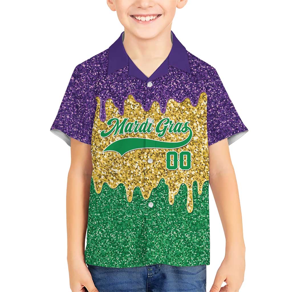 Custom Mardi Gras Dripping Kid Hawaiian Shirt Baseball Sparkling Drip Motif - Wonder Print Shop