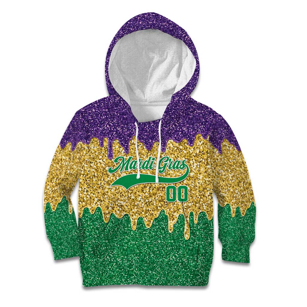 Custom Mardi Gras Dripping Kid Hoodie Baseball Sparkling Drip Motif - Wonder Print Shop