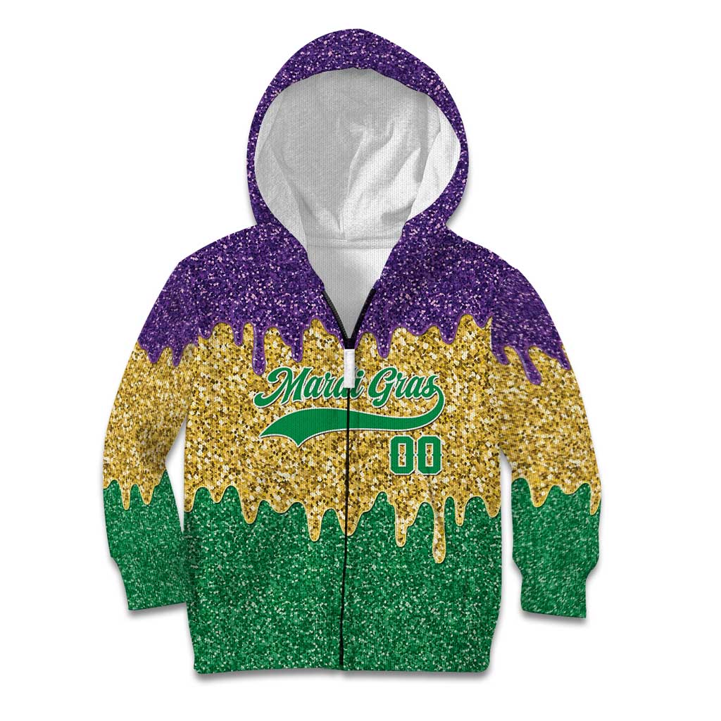Custom Mardi Gras Dripping Kid Hoodie Baseball Sparkling Drip Motif - Wonder Print Shop