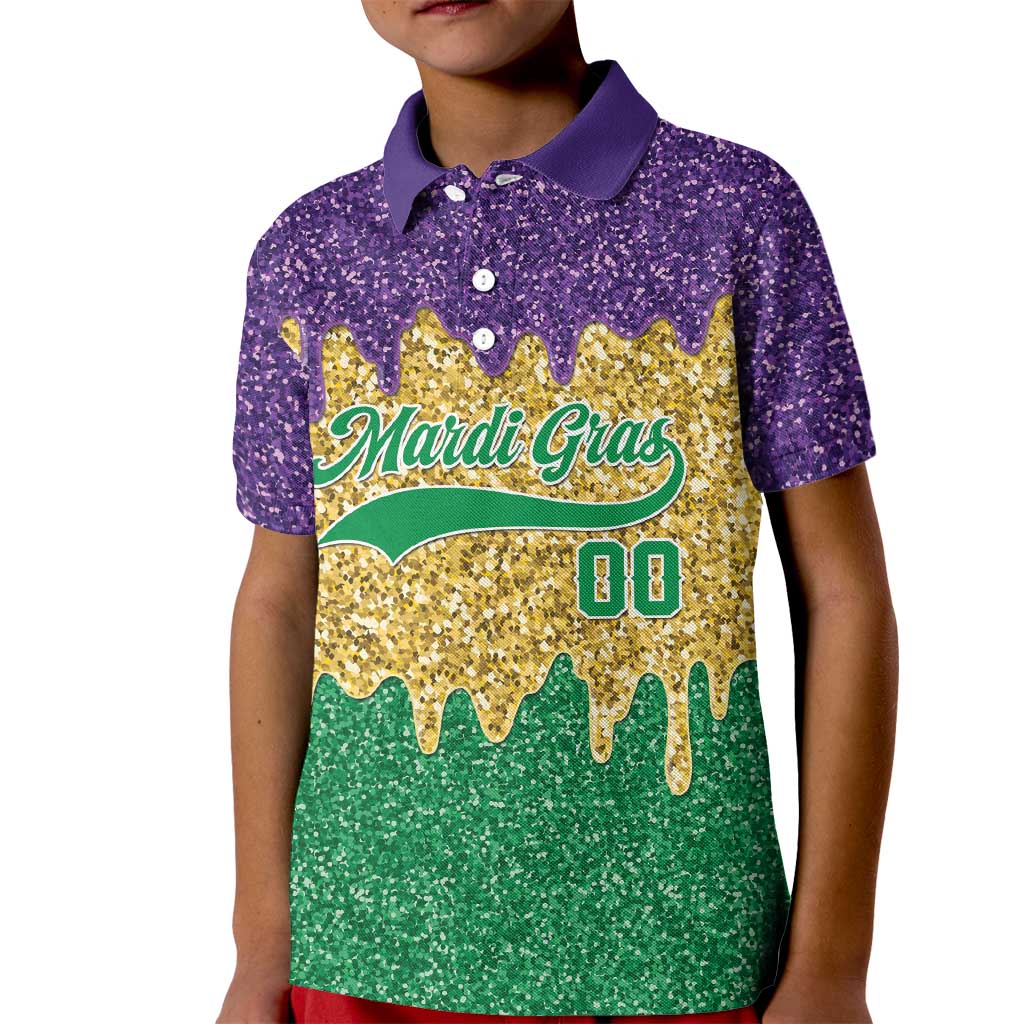 Custom Mardi Gras Dripping Kid Polo Shirt Baseball Sparkling Drip Motif - Wonder Print Shop