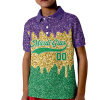 Custom Mardi Gras Dripping Kid Polo Shirt Baseball Sparkling Drip Motif - Wonder Print Shop