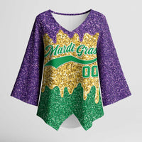 Custom Mardi Gras Dripping Kimono Sleeve Blouse Baseball Sparkling Drip Motif - Wonder Print Shop