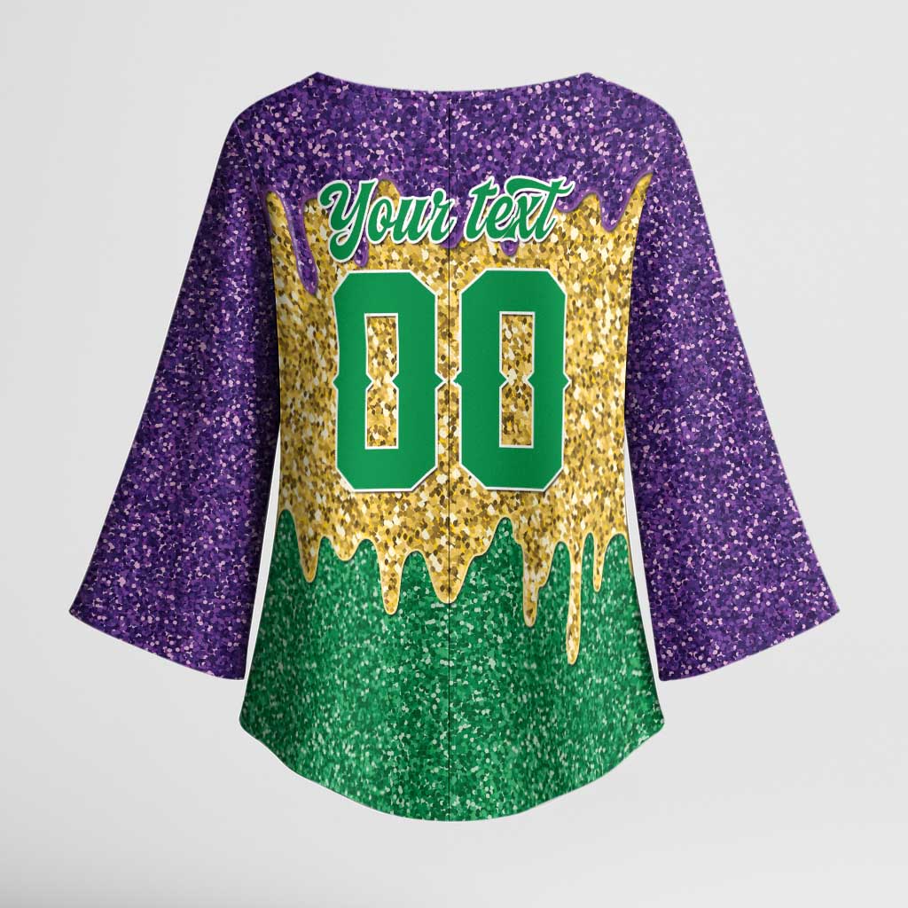 Custom Mardi Gras Dripping Kimono Sleeve Blouse Baseball Sparkling Drip Motif - Wonder Print Shop