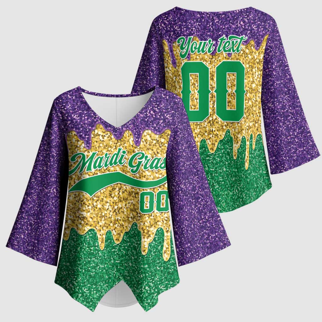 Custom Mardi Gras Dripping Kimono Sleeve Blouse Baseball Sparkling Drip Motif - Wonder Print Shop